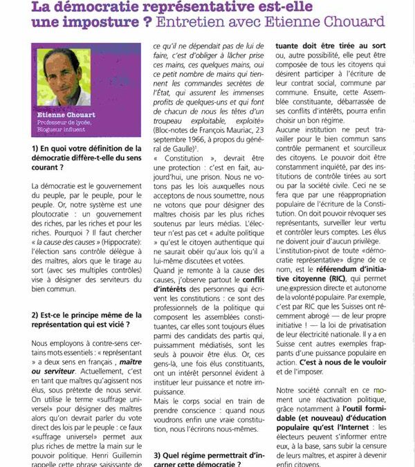 La démocratie représentative est-elle une imposture&nbsp;? (Entretien avec DLR n°2, déc.&nbsp;2012)