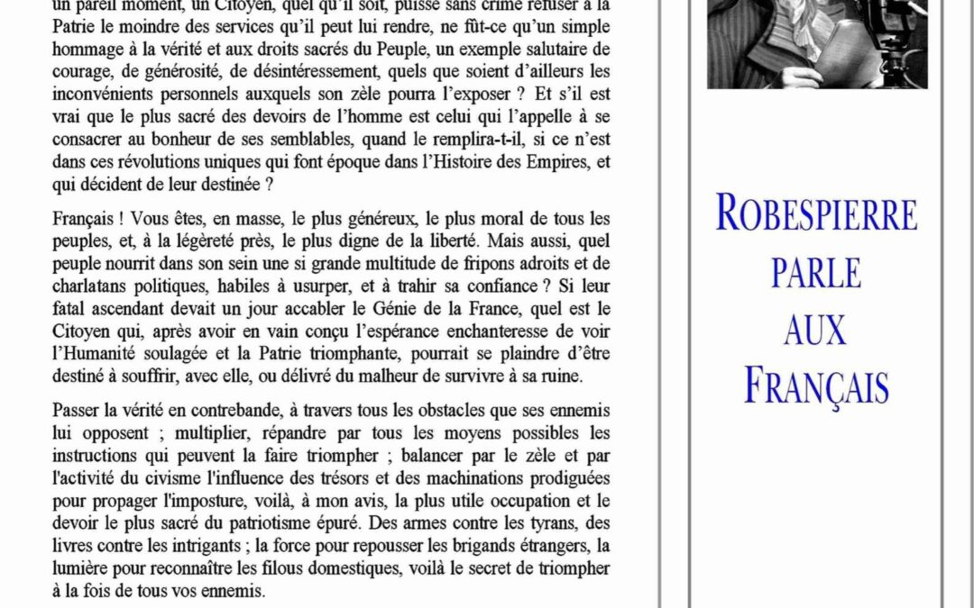 ROBESPIERRE PARLE AUX FRANÇAIS, par Philippe Landeux