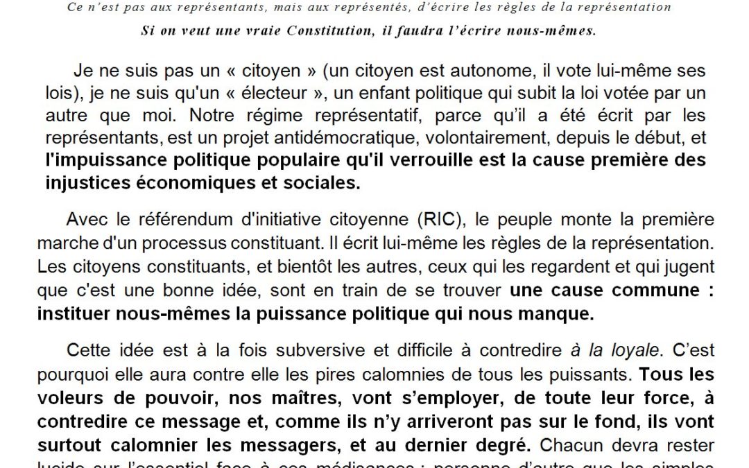 Plaidoyer POUR UN PEUPLE CONSTITUANT