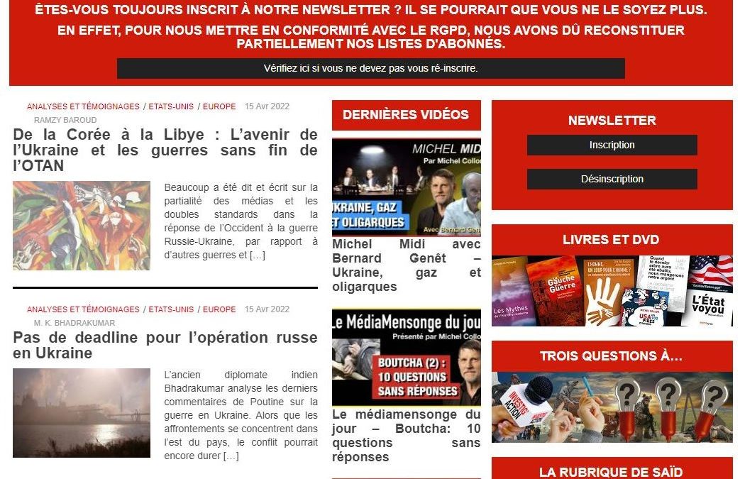 En période de propagande de guerre, lisez Michel COLLON (Investig’Action), tous les jours, pour bien détecter les média-mensonges