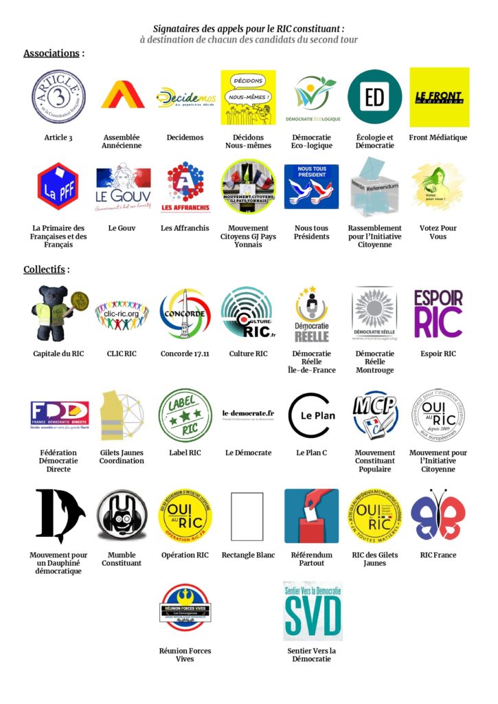 Présidentielle 2022 - Signataires de l'appel démocrate pour le RIC Constituant