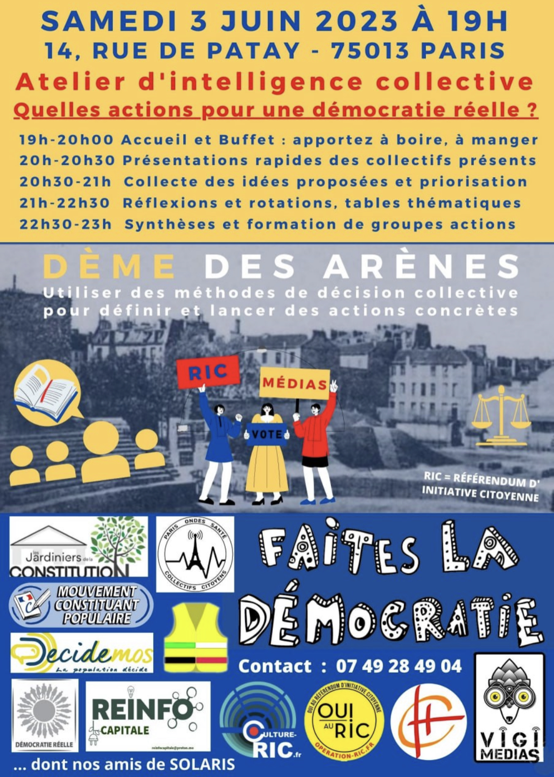 Samedi 3 juin 2023, Paris, 19 h. Atelier d’intelligence collective « Quelles actions pour une démocratie réelle ? »