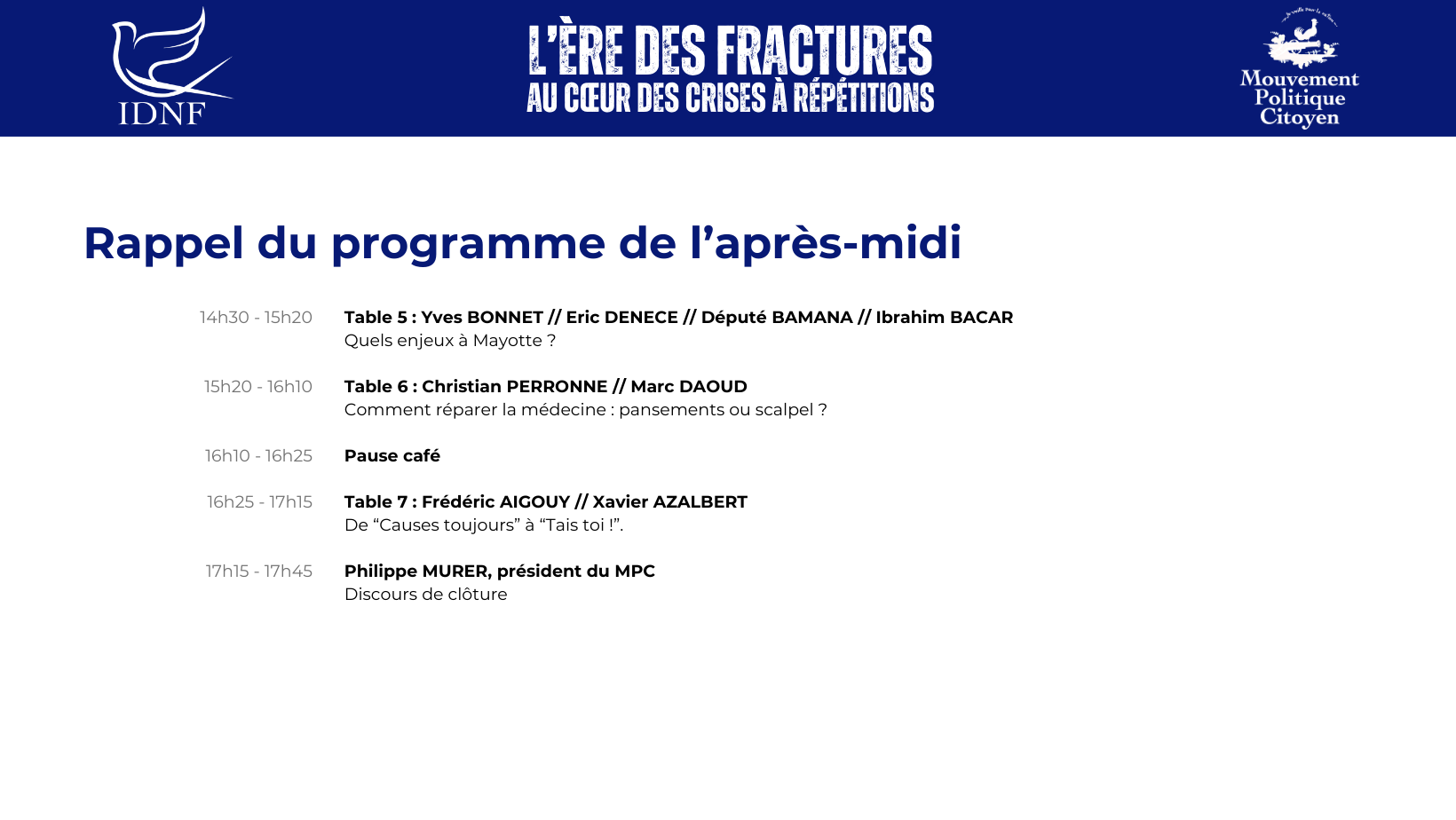Programme de l'après midi, 8 février 2025