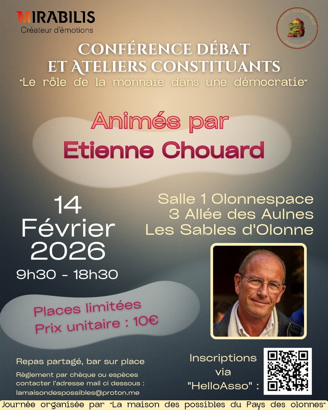 Rendez-vous aux Sables d’Olonne, le 14 février 2026&nbsp;: conférence, débat, ateliers constituants sur «&nbsp;le rôle de la monnaie dans une démocratie&nbsp;»